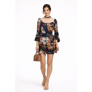 Floral‎ Print Romper Women's Lg Long Sleeve Choker Neck Party Resort Cruise